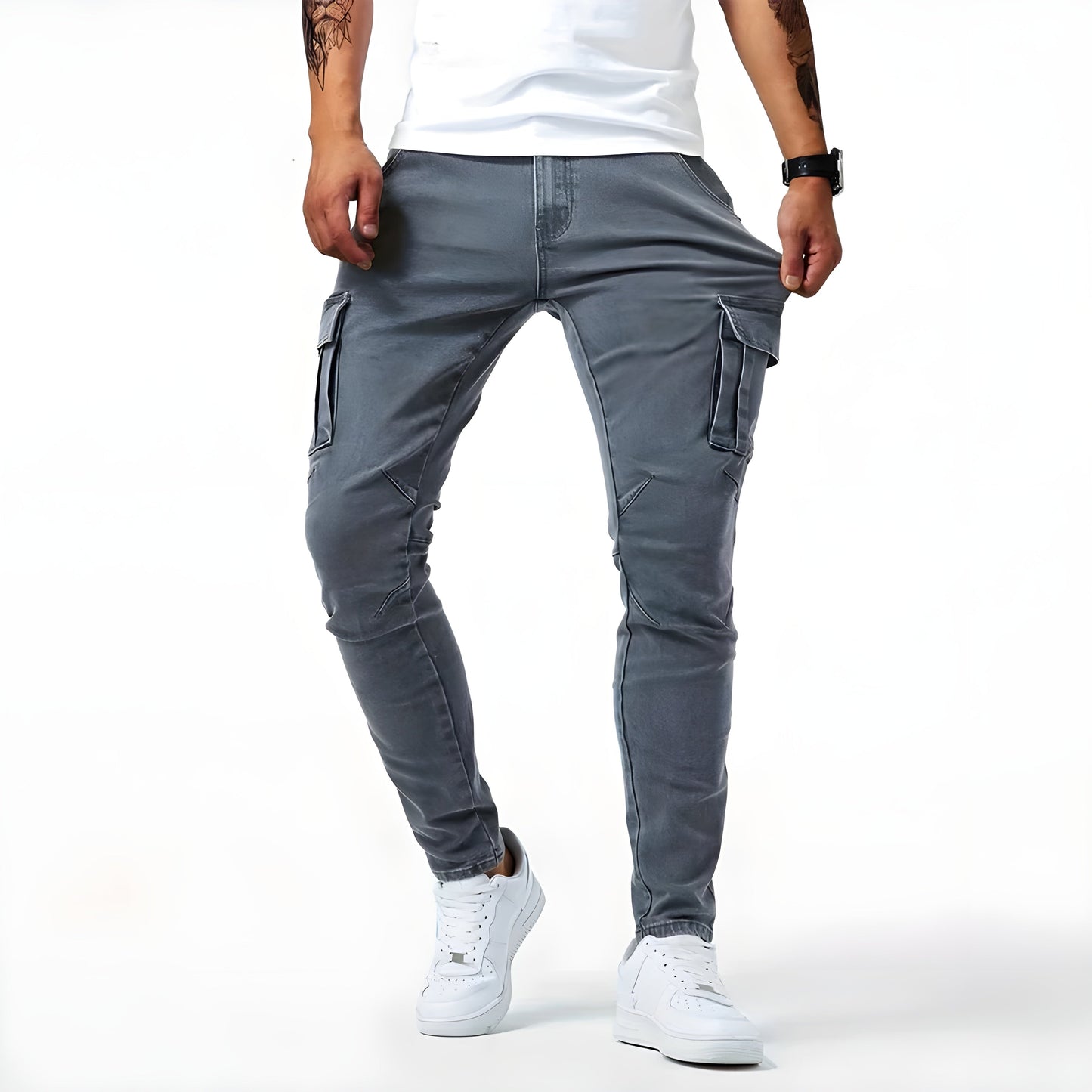 Barberries | Stretch denim cargo pants for men