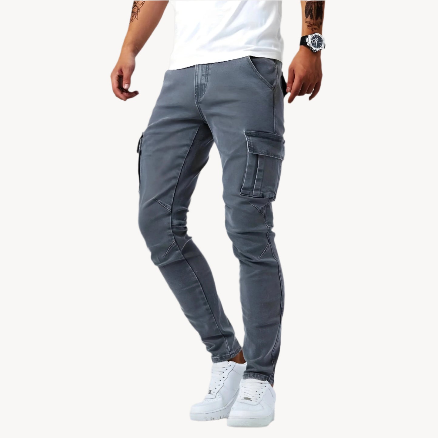 Barberries | Stretch denim cargo pants for men