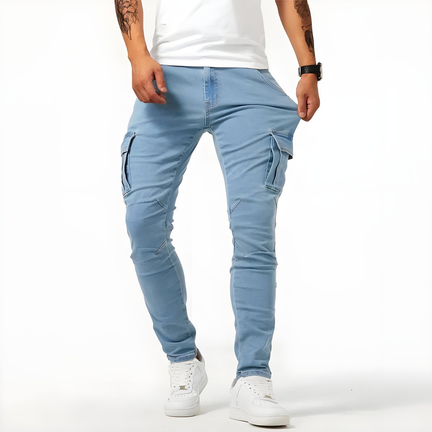 Barberries | Stretch denim cargo pants for men