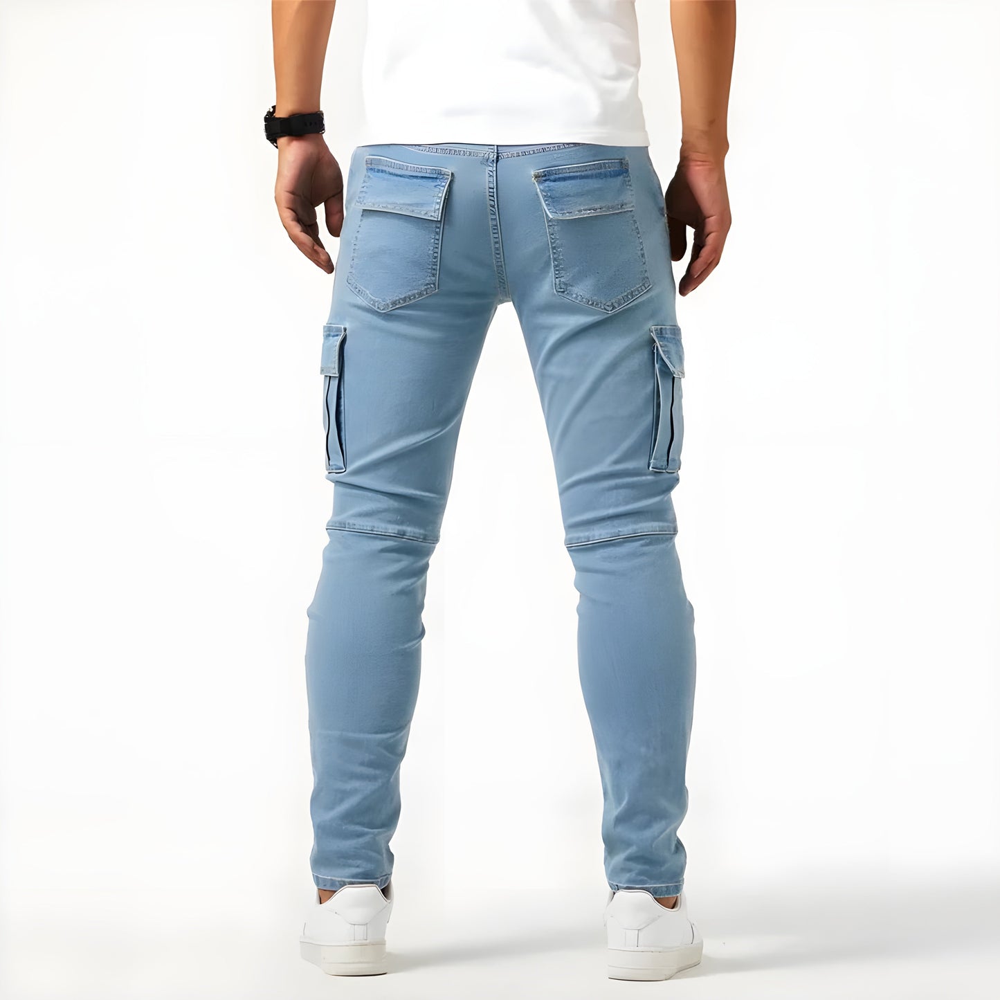 Barberries | Stretch denim cargo pants for men