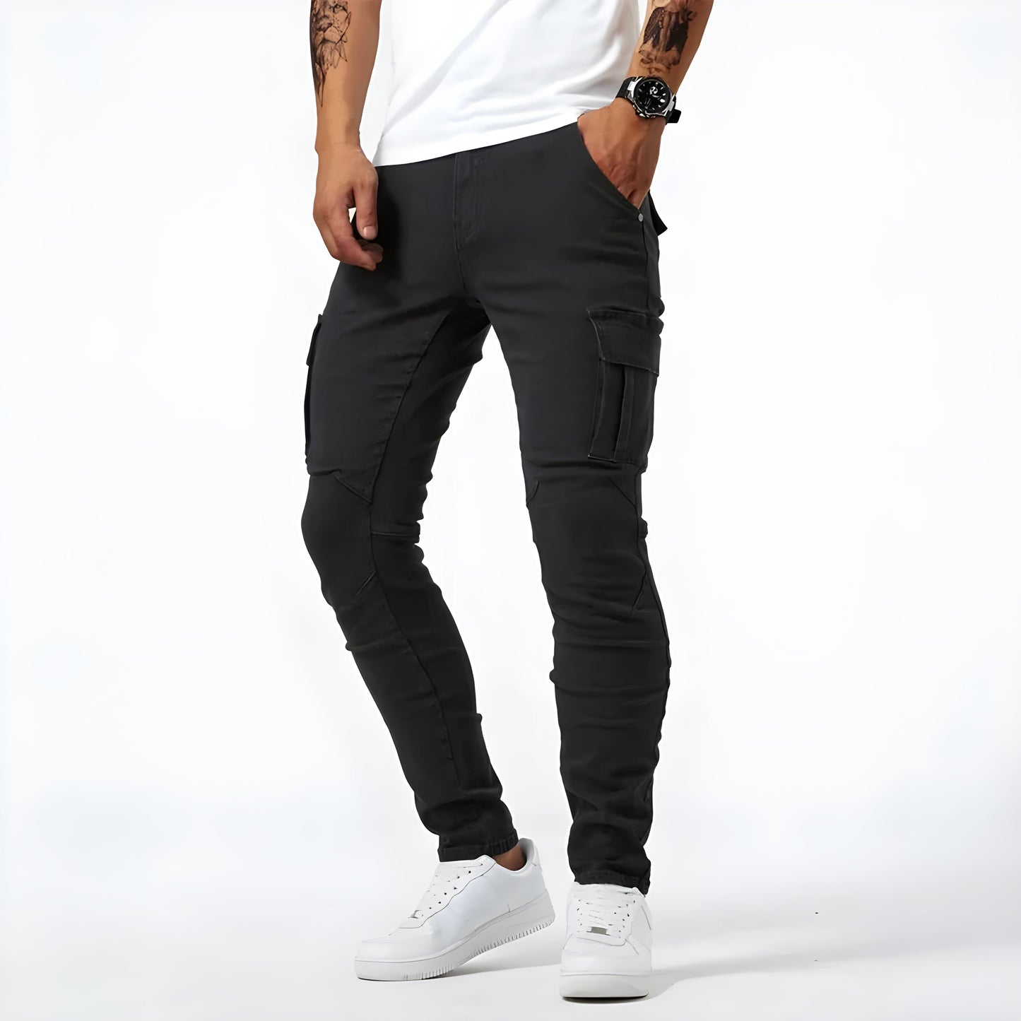 Barberries | Stretch denim cargo pants for men